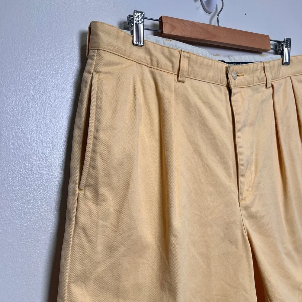 Polo Ralph Lauren Polo Chino Shorts Pleated Cotton Mens 34* Yellow Solid Preppy